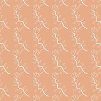 hand drawn cute floral leaves and branch pattern pink background vector