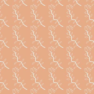 hand drawn cute floral leaves and branch pattern pink background