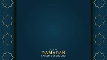 Ramadan Kareem, Islamic Arabic Blue Luxury Background with Golden Pattern Border Frame vector