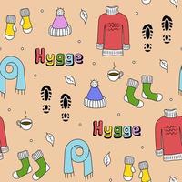 Autumn clothing pattern on a colored background. Illustration for printing, backgrounds, wallpapers, covers, packaging, greeting cards, posters, stickers, textile and seasonal design. vector