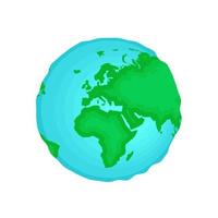 Planet Earth icon. World map in globe shape symbol. Europe and Africa continents and oceans isolated eps illustration on white background