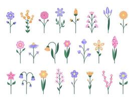 set of cute spring flowers. Cartoon style. Vector illustration. Isolated on white