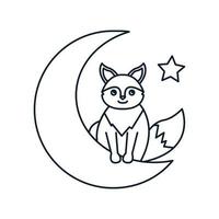 fox lindo dibujo animado con línea de luna logo icono vector ilustración