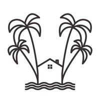 árboles de coco con líneas de casa de playa logo vector símbolo icono diseño ilustración