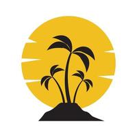 palmeras o cocoteros con ilustración de diseño de icono de símbolo de vector de logotipo de puesta de sol