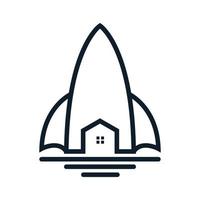 illustration rocket and home or house line logo icon vector