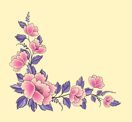 Floral background. Flower rose bouquet  decorative garland border. Flourish spring floral greeting card frame design. Ornamental floral corner in different style.