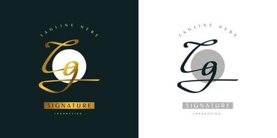 diseño inicial del logotipo cg con un elegante estilo de escritura a mano en oro. logotipo o símbolo de la firma cg vector