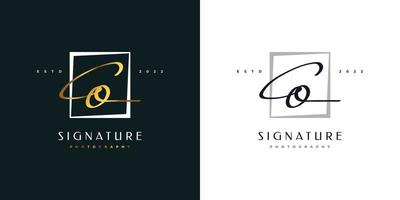 co diseño de logotipo inicial con estilo de escritura a mano en degradado dorado. logotipo o símbolo de firma conjunta para bodas, moda, joyería, boutique, identidad botánica, floral y comercial. logotipo femenino vector