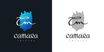 CM Initial Logo Design with Handwriting Style in. CM Signature Logo or Symbol for Wedding, Fashion, Jewelry, Boutique, Botanical, Floral and Business Identity. Feminine Logo vector
