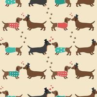 Seamless pattern with couple of dachshunds in hat and clothes vector