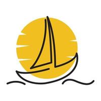 single lines boat with sunset logo vector symbol icon design illustration