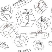 Vector Seamless Pattern Gift Boxes Parcels Isolated White Background Drawn Modern Outline Style Contour Line Packing Boxing Day
