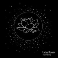 flor de loto en un círculo sobre un fondo negro.dibujo en estilo minimalista de una sola línea, dibujo simple de un loto, gran diseño vectorial para impresión, icono de lirio de agua, ilustración de logo.vecton vector