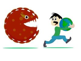 illustration of a boy protecting the earth from a virus attack vector