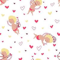 Seamless pattern of cupids and hearts vector