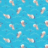 Seamless pattern of cupids flying in the clouds vector