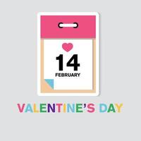 Vector sticker. Tear-off calendar on February 14. Valentines day.