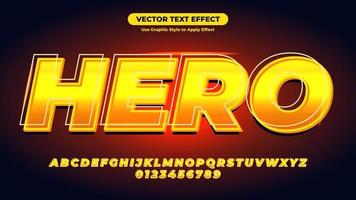 efecto de texto 3d de neón rojo y amarillo héroe vector