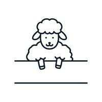 sonrisa de oveja feliz con banner ilustración de vector de logotipo de dibujos animados lindo