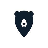 cabeza de oso con pin ubicación mapa logo vector icono ilustración diseño