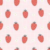 Nursery seamless pattern strawberry on square grid background used for prints, wallpaper, textiles Vector Illustration