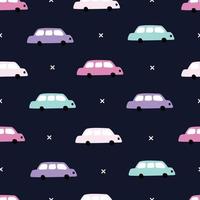 Nursery seamless pattern car on a black background Use for prints, decorative wallpaper, textiles Vector Illustration