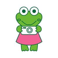 frog or toad cute cartoon with camera or photography logo icon vector illustration