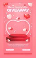 Valentine's day giveaway social media story template vector