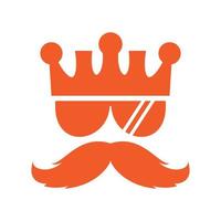 King party with mustache  glasses and crown logo design vector