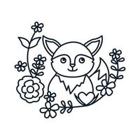 fox  cute  cartoon with plant  line logo icon vector illustration