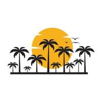 silhouette coconut trees with sunset logo symbol vector icon illustration graphic design