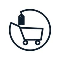 shopping cart with discount label line outline  logo vector icon illustration