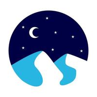montaña nevada con logotipo de luna vector símbolo icono diseño ilustración