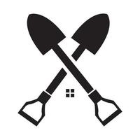 cross shovel with home logo symbol icon vector graphic design illustration