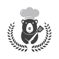 oso con espátula chef vintage logo símbolo icono vector gráfico diseño ilustración idea creativa