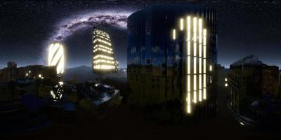 skyline della città di notte sotto un cielo stellato. vr360 video