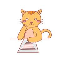 gato o gatito o gatito leyendo ilustración de vector de logotipo de dibujos animados lindo