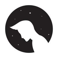 silueta espacio negativo joven con logotipo de noche vector icono ilustración diseño