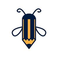 creative pencil with insect bee honey logo vector icon illustration design