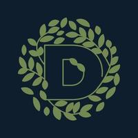letra d con hoja verde jardín naturaleza patrón ornamento logo vector icono diseño