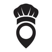 Gorro de chef con pin mapa ubicación símbolo del logotipo icono vectorial ilustración diseño gráfico vector