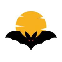 Cute fly bat kid con puesta de sol logotipo símbolo icono vector diseño gráfico ilustración idea creativa