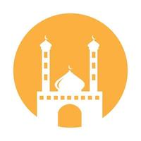 sunset with dome mosque tower logo vector icon illustration design