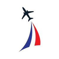 silueta de avión con diseño de icono de vector de logotipo de bandera francesa