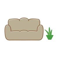 sofa with plant flower interior furniture home logo vector icon illustration