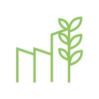 factory line outline with leaf green plant nature logo vector icon design