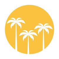 árboles de coco con el símbolo del logotipo de la puesta del sol icono vectorial ilustración diseño gráfico vector