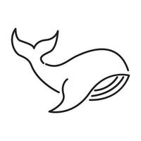 diseño de ilustración de icono de vector de logotipo de ballena azul de líneas continuas