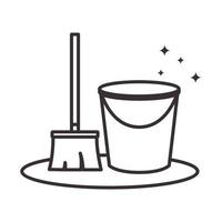 lines bucket with  broom clean logo vector symbol icon design illustration